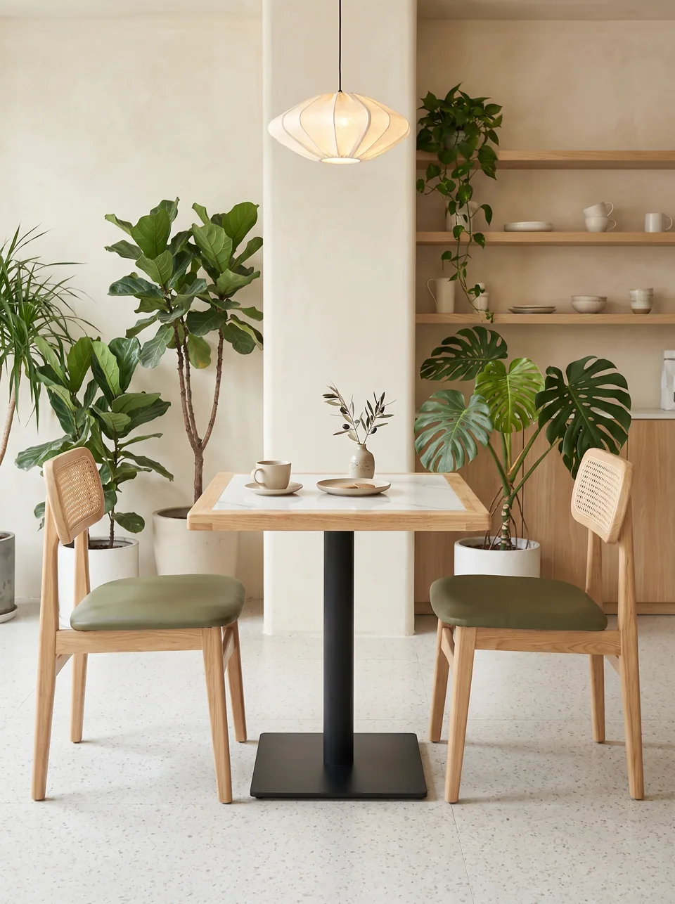 Cane-Back Oak Two-Top Set